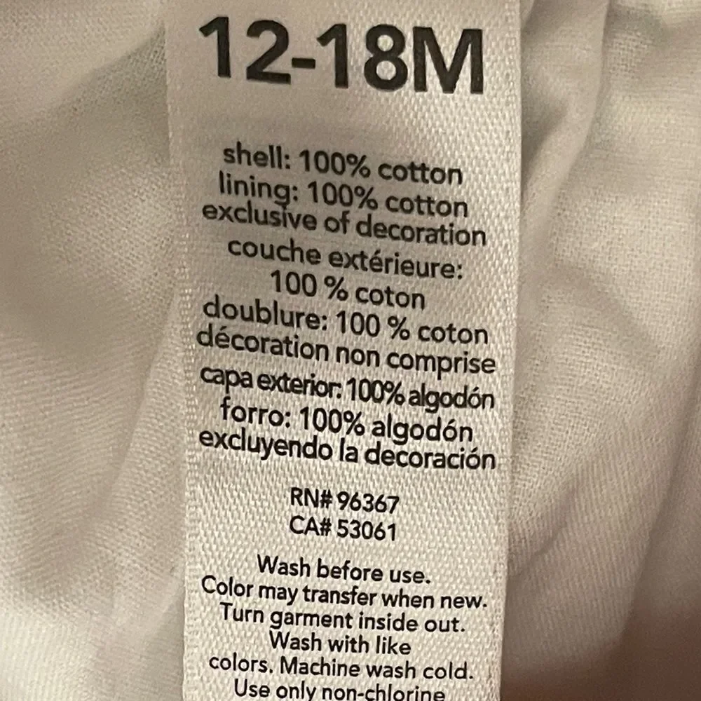 Oshkosh Baby Girls Sleeveless Jumper Cotton Blue Denim and White Size 12-18 Mos